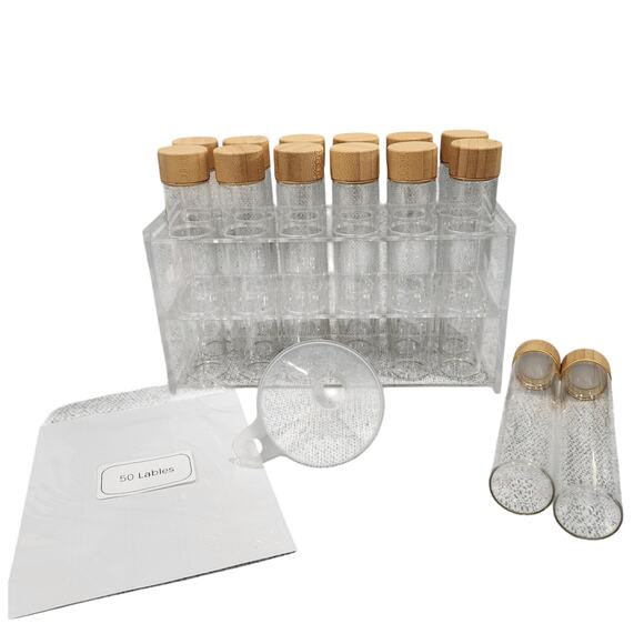 Coffee Bean Storage Tubes Set 14pc Glass Vials w/ Wood Lids + Stand - Picture 1 of 7